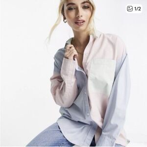 Abercrombie & Fitch Women's XSmall Shirt Top Oversized Colorblock Pastel Long Sl